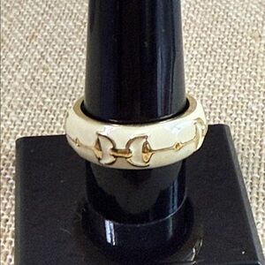 Fashion Jewelry Cream Enamel and Gold Accent Ring